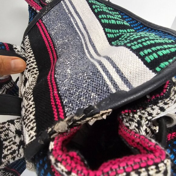 American Eagle Backpack Hippie Granola Gorpcore Boho Festival Stripes Blue Green - Picture 3 of 10